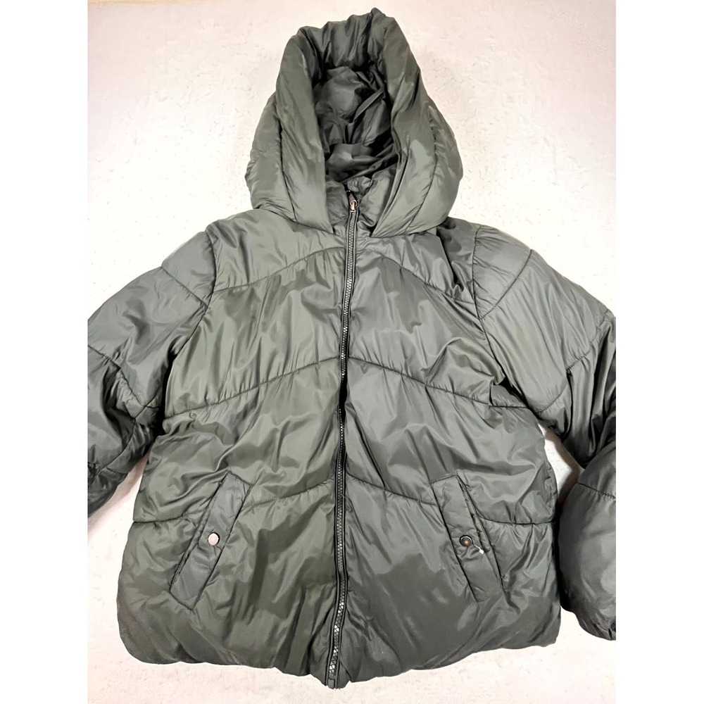 Vero Moda Bohme Puffer Jacket Womens XL Olive Green Hooded Lined Winter Full Zip